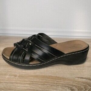 Clarks Black Women's Collection Lexi Selina Slide Leather Sandals Sz 7.5